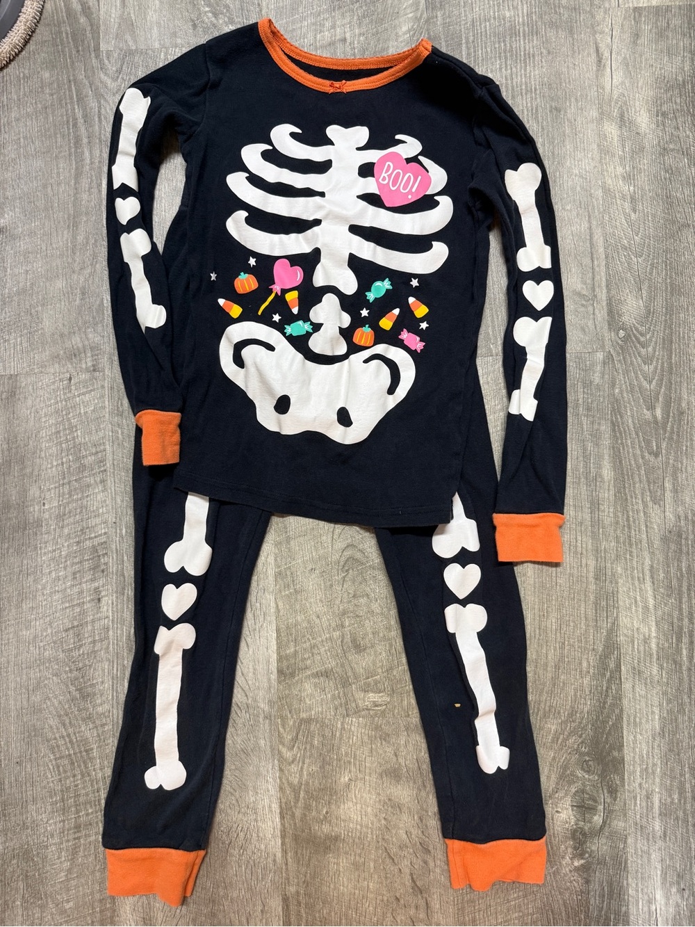 Carter's Black Skeleton Glow in the  Pajama Set with Orange Trim and Pink Accent